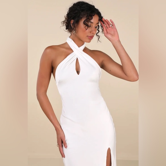 Lulus Beyond Classy White Satin Halter Midi Dress - Picture 4 of 7
